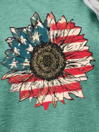 US Flag Flower Graphic Tee-Jewearrings