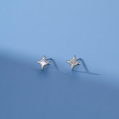 Women's Sterling Silver Four-pointed Star Stud Earrings Super Flash Japanese And Korean Style-Jewearrings