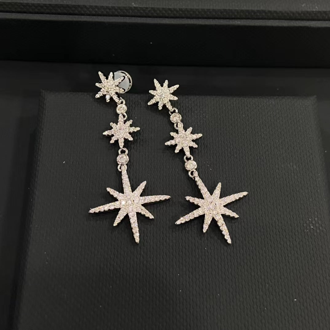 Sterling Silver Six Point Star Pendant Earrings-Jewearrings