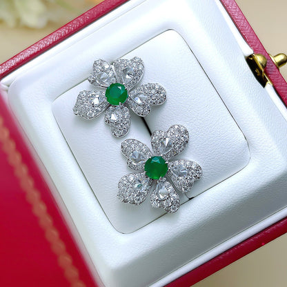 Artificial Emerald Flower Earrings 925 Silver Plated-Jewearrings