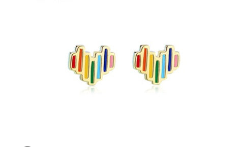 Silver Color Rainbow Love Heart Earrings Female Small Color Simple Heart-shaped Earrings-Jewearrings