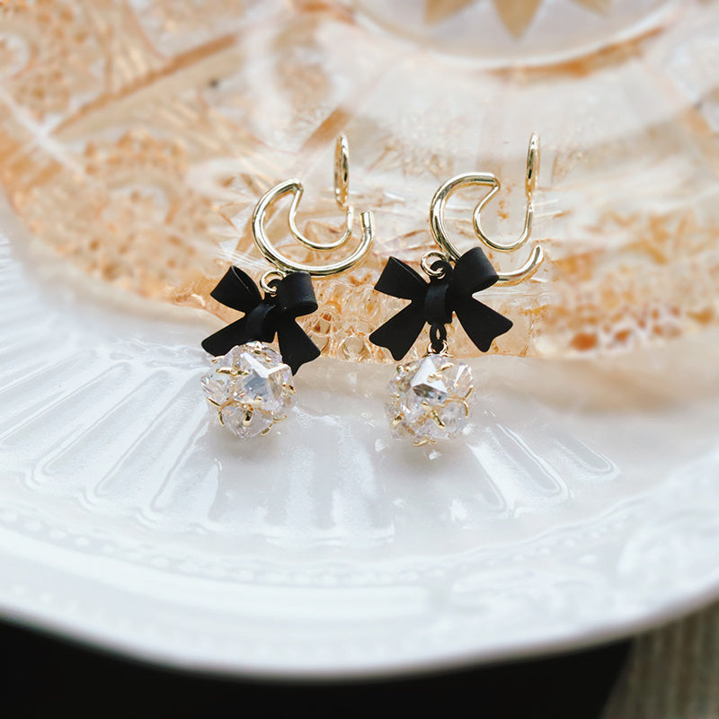 Black Bow Earrings Niche Retro High End Mosquito Coil Ear Clip-Jewearrings