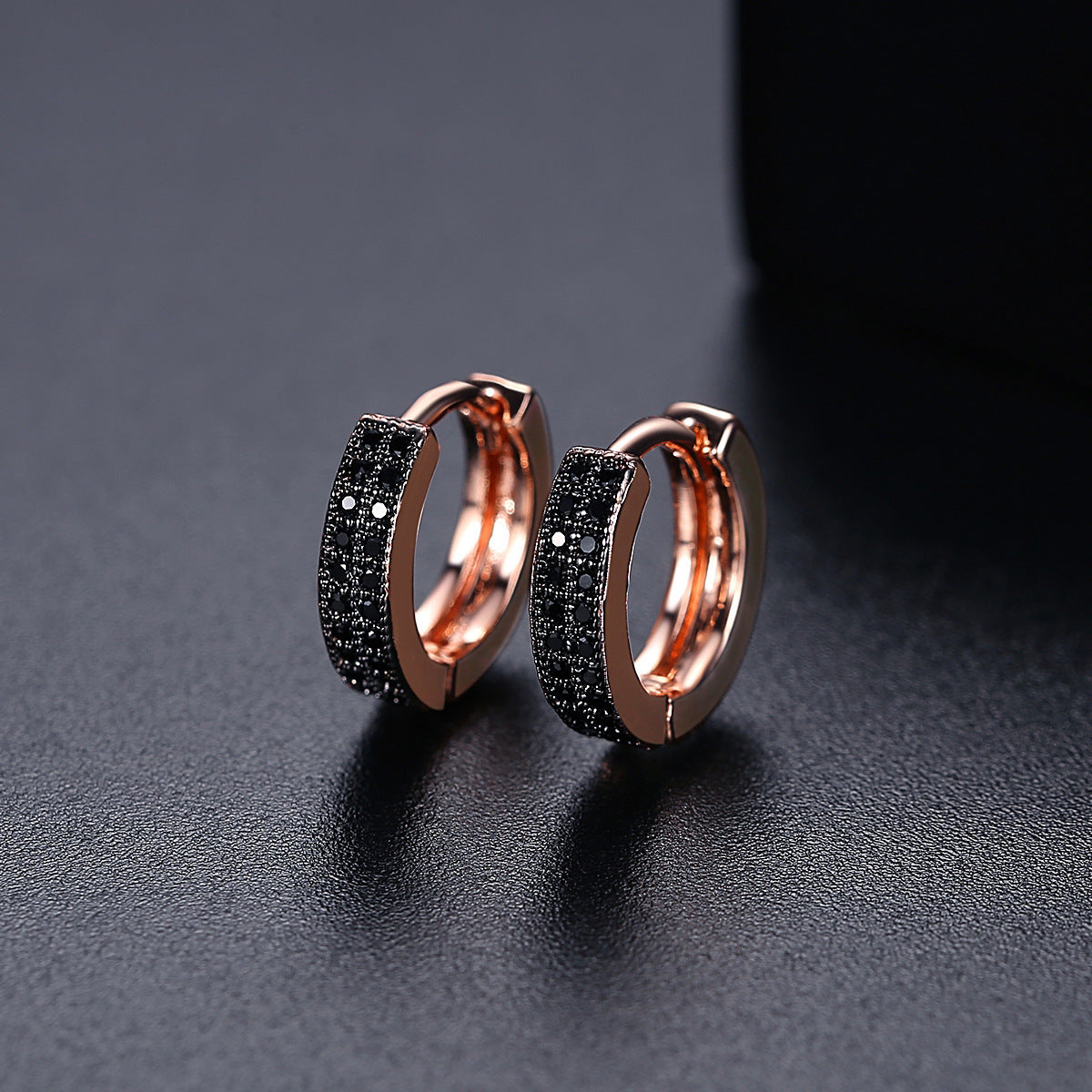 Small Double Row Female Copper Inlaid Zirconium Ear Stud Earrings-Jewearrings