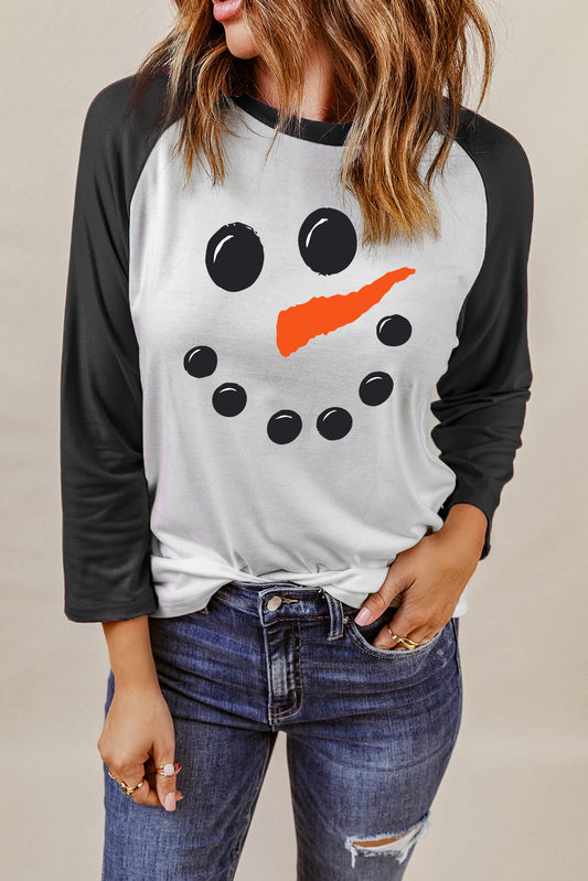 Snowman Graphic Raglan Sleeve T-Shirt-Jewearrings