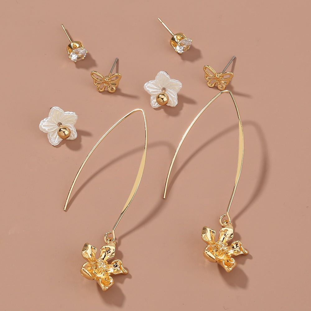 Flowers, butterflies, 4-piece set, Stud earrings-Jewearrings