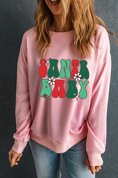 SANTA BABY Graphic Round Neck Sweatshirt-Jewearrings