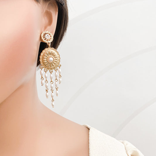 Women's Fashion Exaggerated Long Pearl Tassel Earrings-Jewearrings