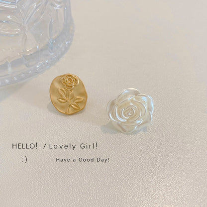 European And American French Ins Style Retro Asymmetric Matte Rose Stud Earrings-Jewearrings