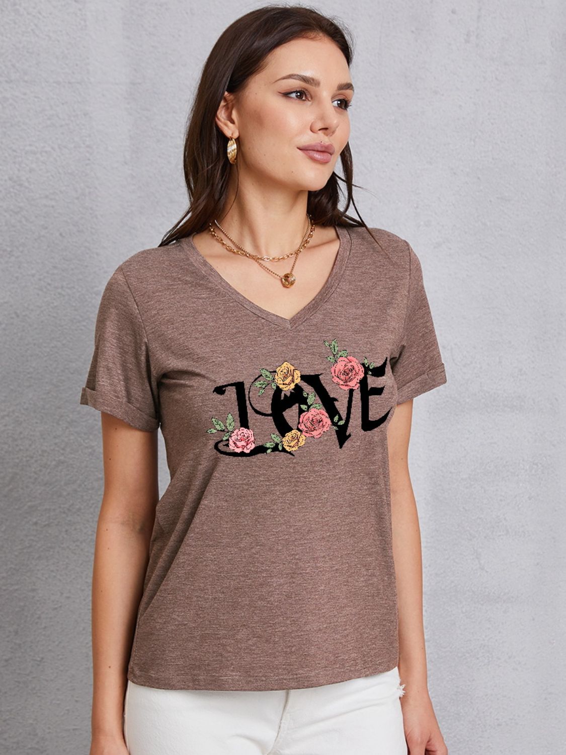 LOVE V-Neck Short Sleeve T-Shirt-Jewearrings