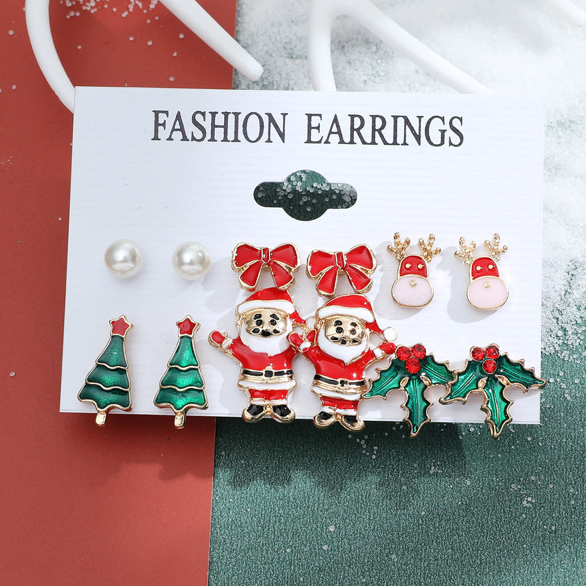 Christmas Snowman Cane Stud Earrings Combination Set-Jewearrings