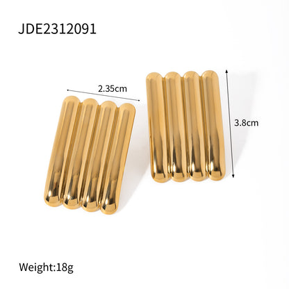 Women's Simple Personality High-grade 18K Gold Stainless Steel Striped Earrings-Jewearrings