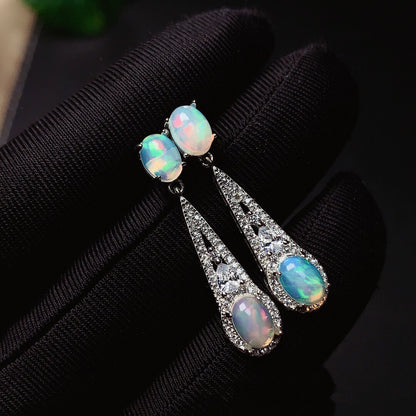 Women's Inlaid Natural Opal Silver Stud Earrings-Jewearrings