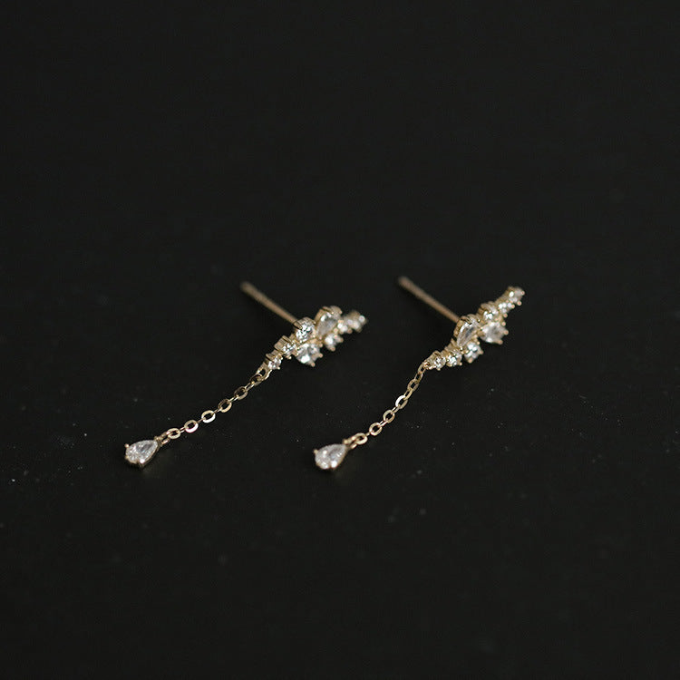 925 Silver Stud Earrings Simple Fashion Smart Water Drop Branches And Leaves-Jewearrings