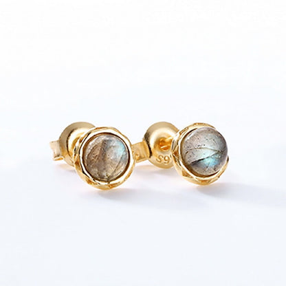 Simple Style 925 Sterling Silver Labradorite Round Earrings-Jewearrings