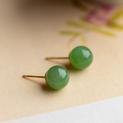 Women's Sterling Silver Gold Plated Hetian Jade Earrings-Jewearrings