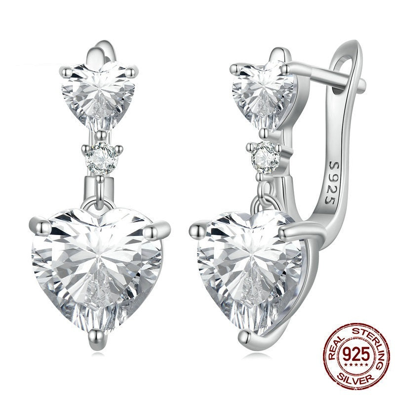 Cut Zircon French Elegant Style 925 Silver Heart-shaped Earrings-Jewearrings