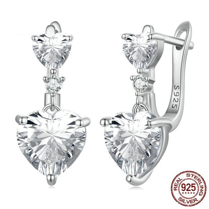 Cut Zircon French Elegant Style 925 Silver Heart-shaped Earrings-Jewearrings