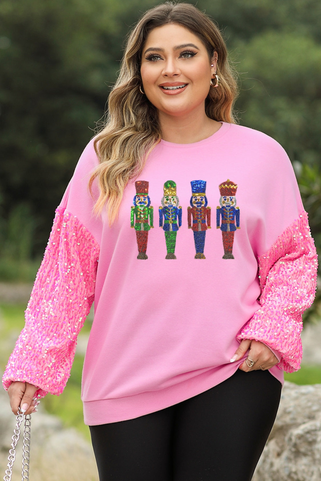 Plus Size Sequin Nutcracker Long Sleeve Sweatshirt-Jewearrings