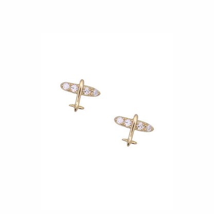 Women's Fashion Sterling Silver Mini Aircraft Stud Earrings-Jewearrings