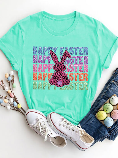 HAPPY EASTER Round Neck Short Sleeve T-Shirt-Jewearrings