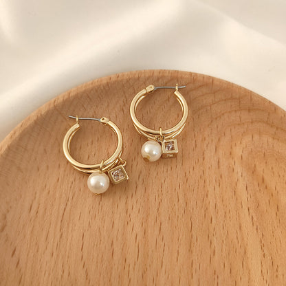 South Korea's New Earrings Simple Pearl Rhinestone Earrings-Jewearrings