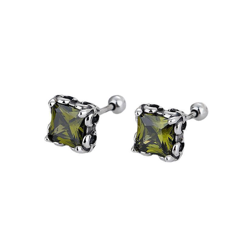 Women's Sterling Silver Square Colored Zircon Stud Earrings-Jewearrings