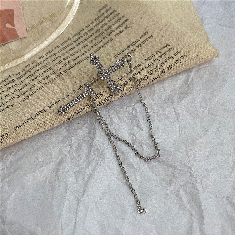 Fashionable Personality Cross Chain Silver Needle Earrings-Jewearrings