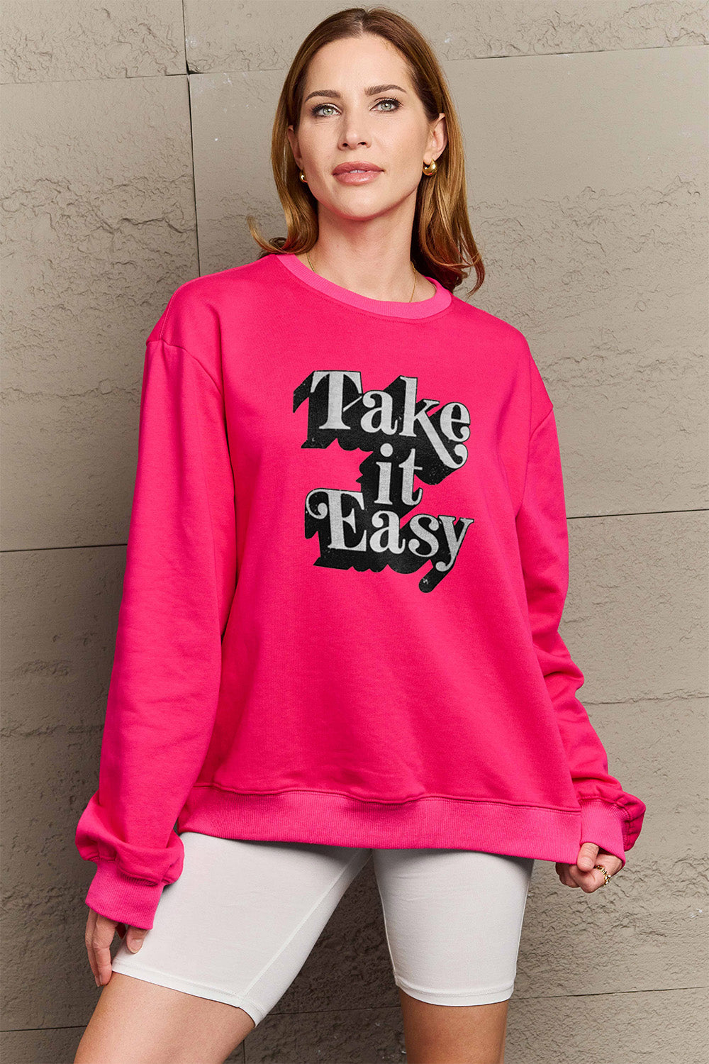 Simply Love Full Size TAKE IT EASY Graphic Sweatshirt-Jewearrings