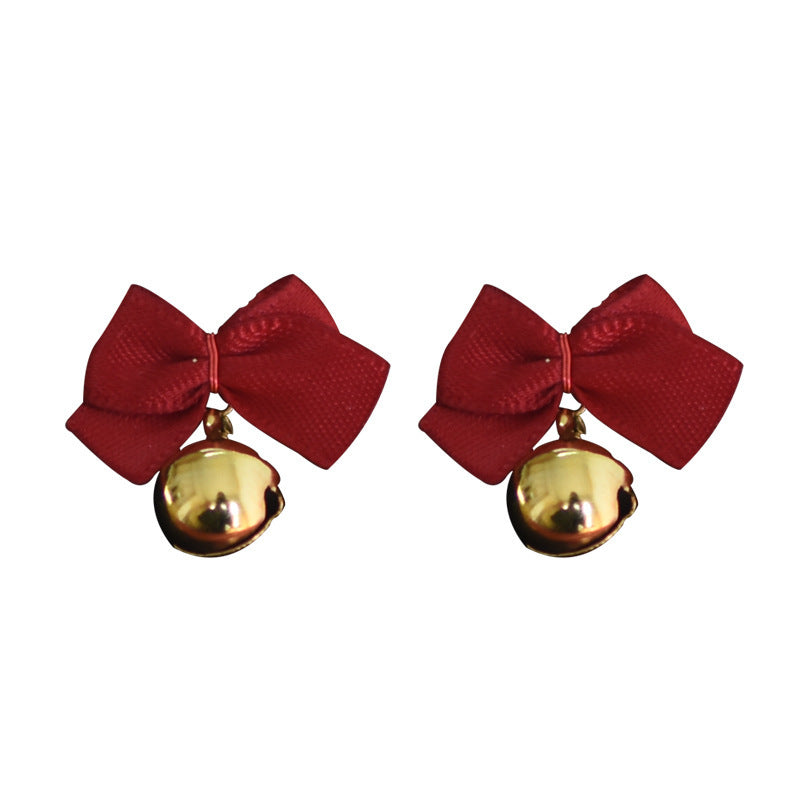 New Year Red Bow Bells Earrings Ear Clips Christmas-Jewearrings