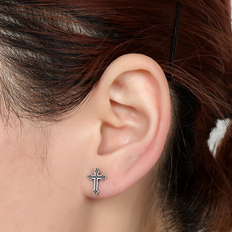 S925 Sterling Silver Cross Stud Earrings-Jewearrings