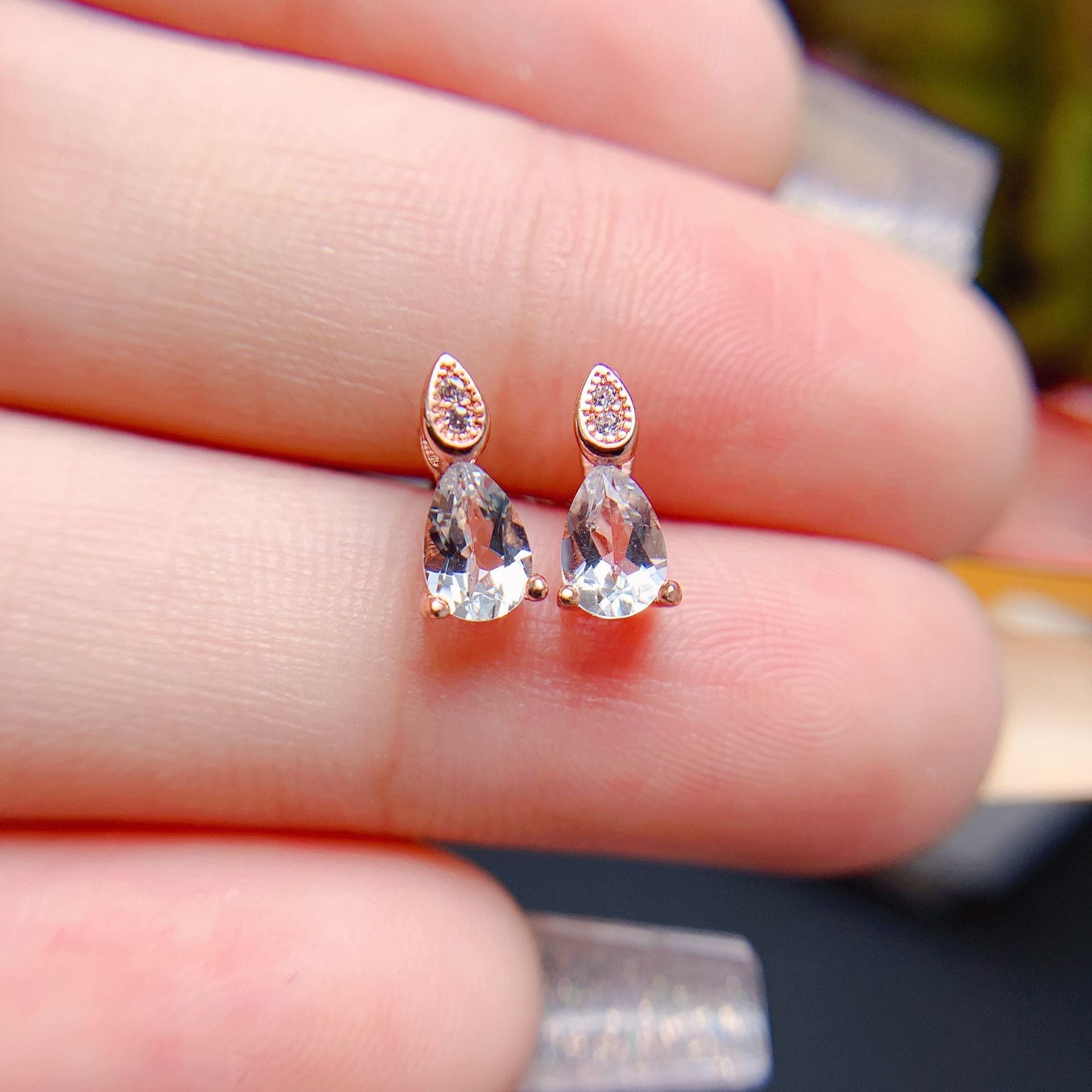 925 Silver Delicate Mosaic Natural Colored Gems Stud Earrings-Jewearrings