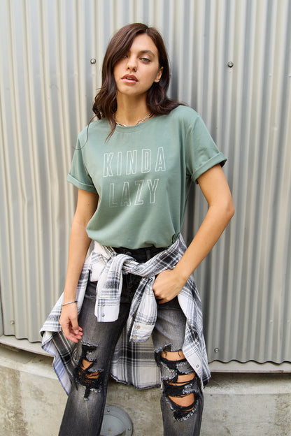 Simply Love Full Size KINDA LAZY Round Neck T-Shirt-Jewearrings