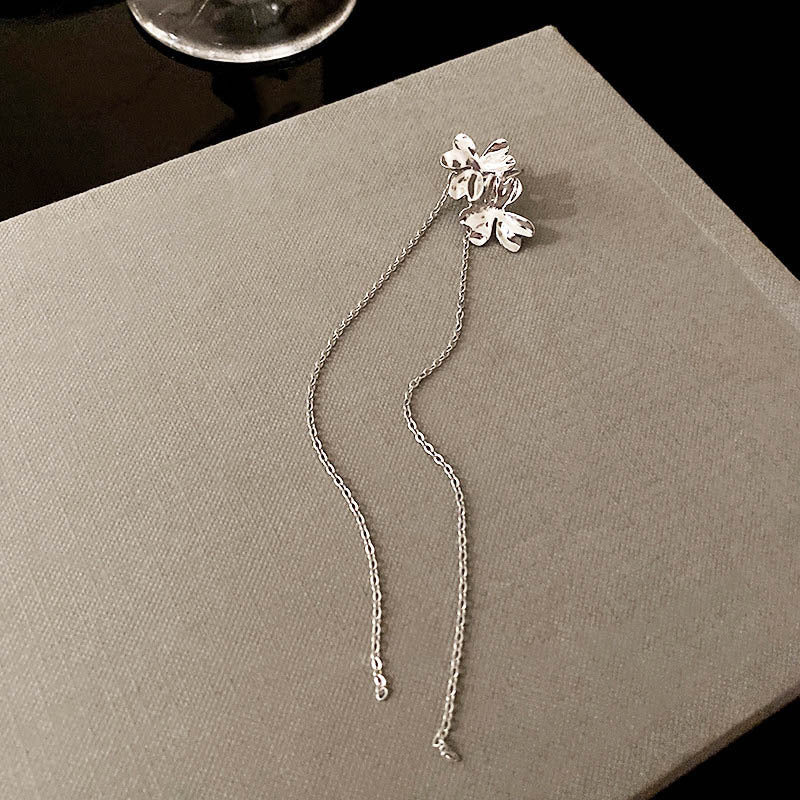 Korea Sweet Cool Flower Earbone Clip Personalized Chain Tassels Long Earrings Ins Fashion Earclip-Jewearrings