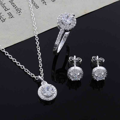 Zircon Silver Accessories Necklace Ring Earrings Suit-Jewearrings