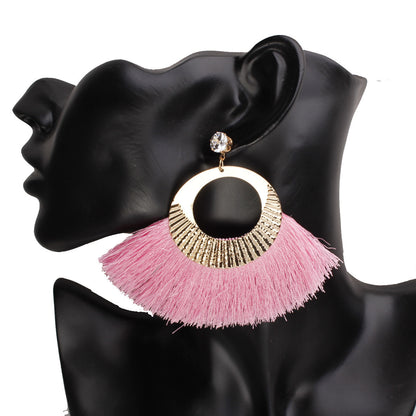 Women's Fringed Fan-shaped Gold Earrings With Rhinestones-Jewearrings