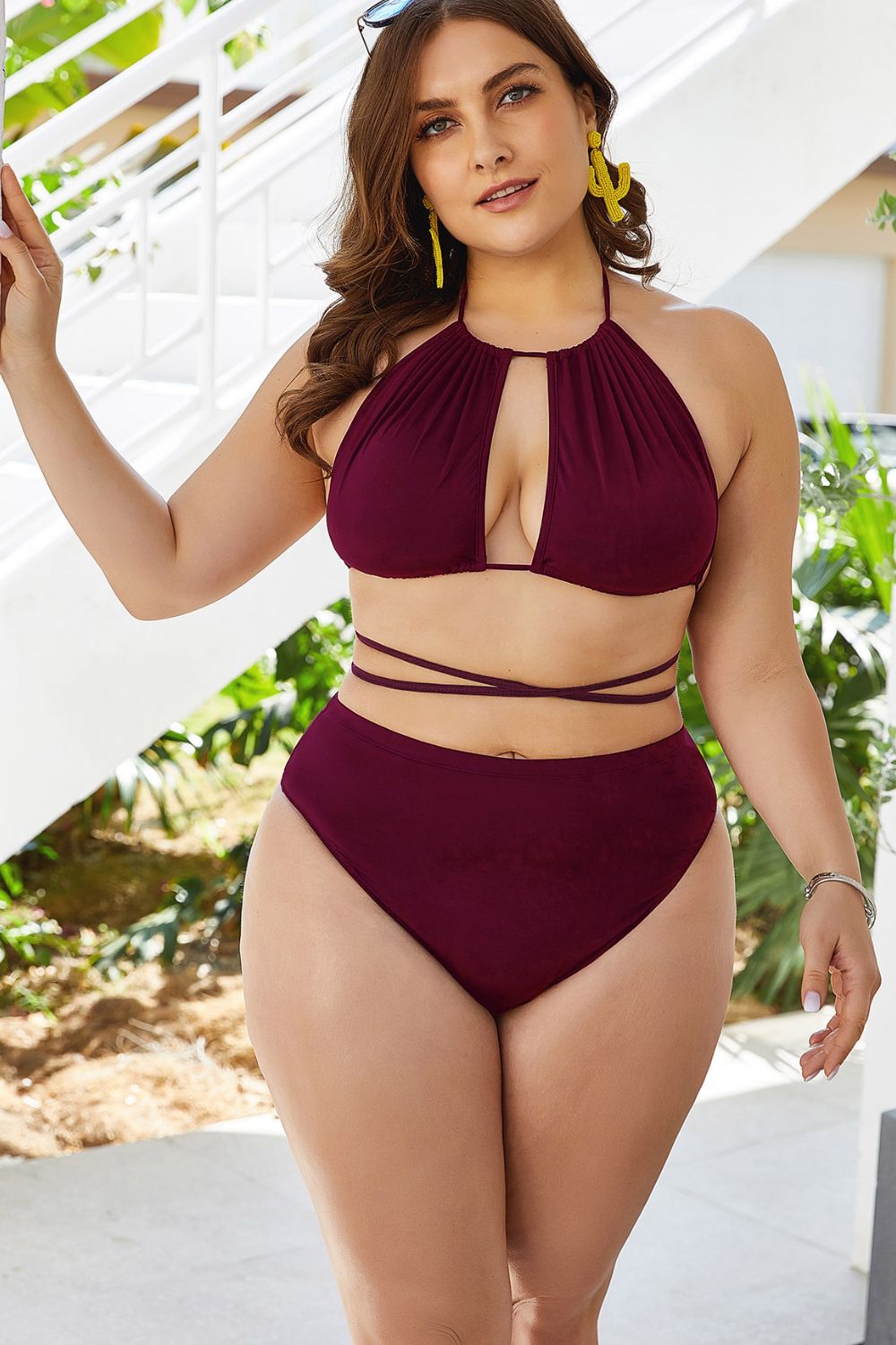 Plus Size Cutout Tied Backless Bikini Set-Jewearrings