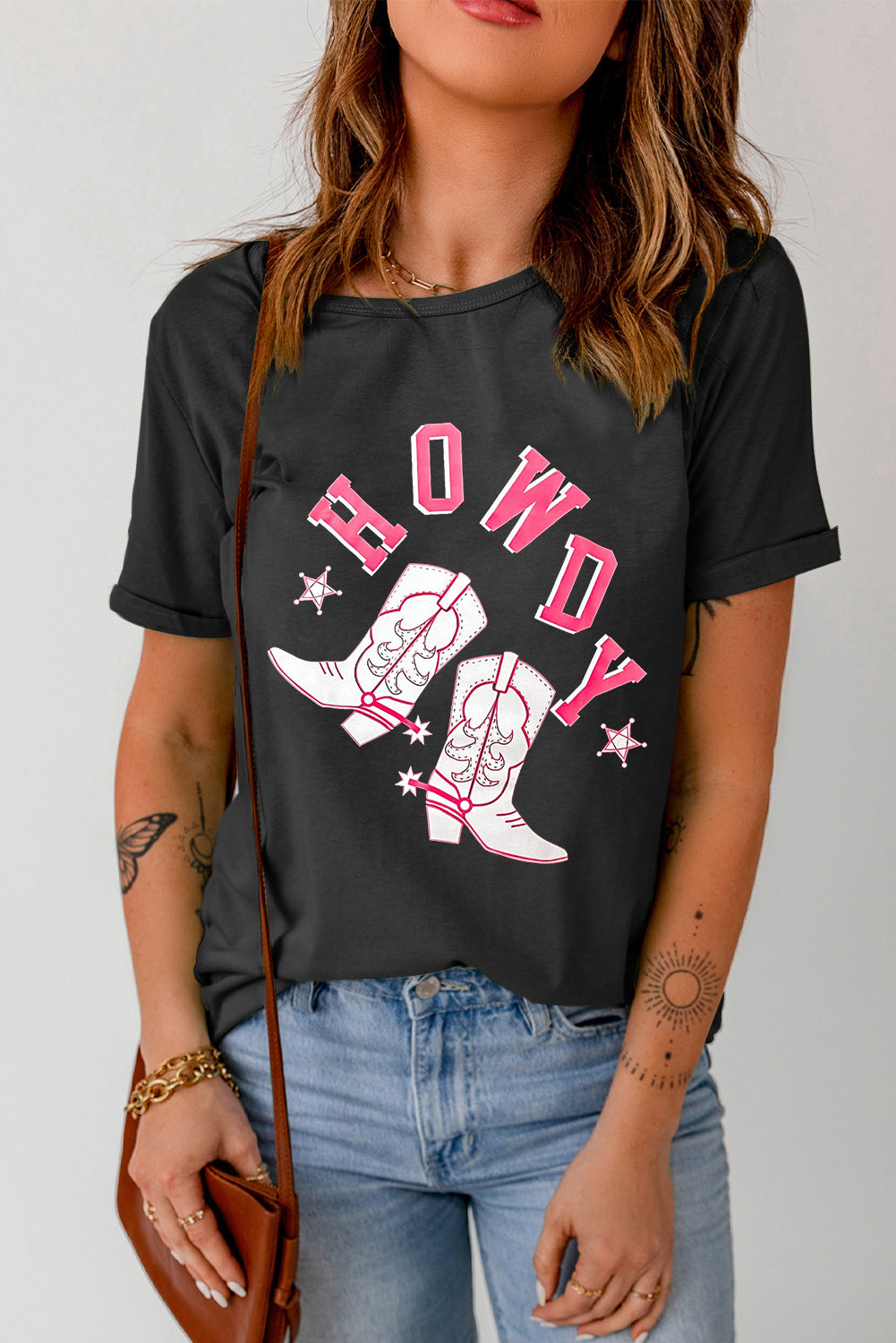 HOWDY Cowboy Boots Graphic Tee-Jewearrings