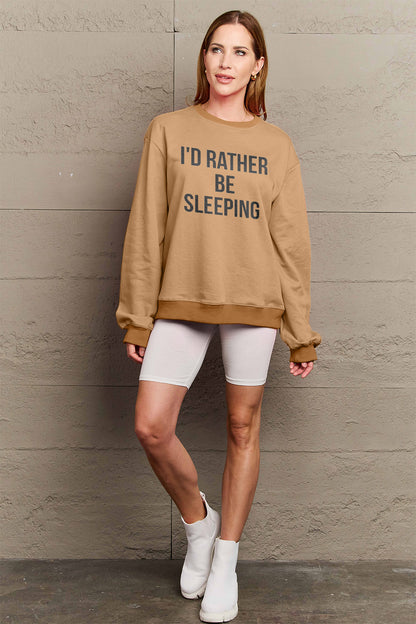 Simply Love Full Size I'D RATHER BE SLEEPING Round Neck Sweatshirt-Jewearrings