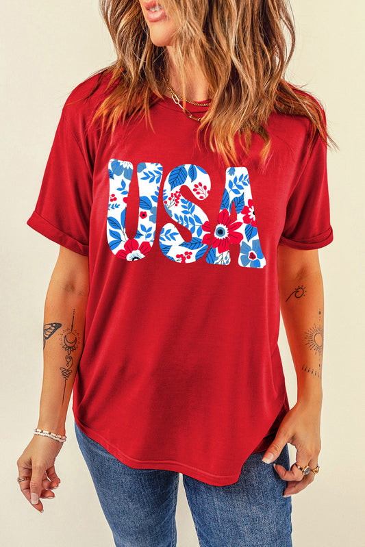 USA Round Neck Short Sleeve T-Shirt-Jewearrings