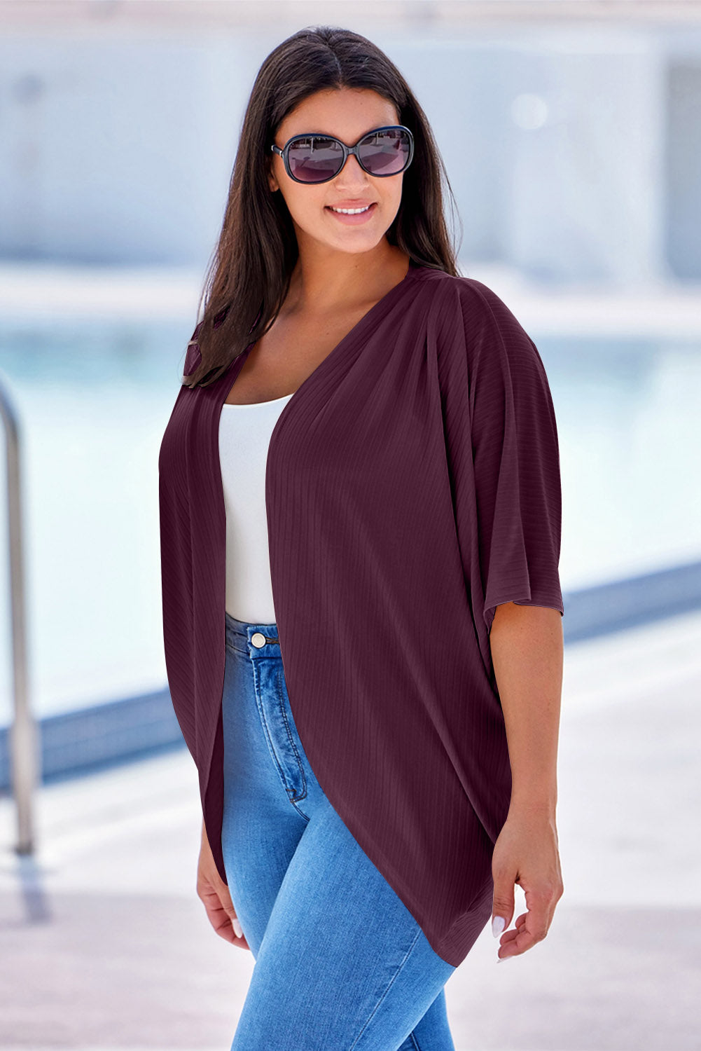 Plus Size Ribbed Cocoon Cover Up-Jewearrings