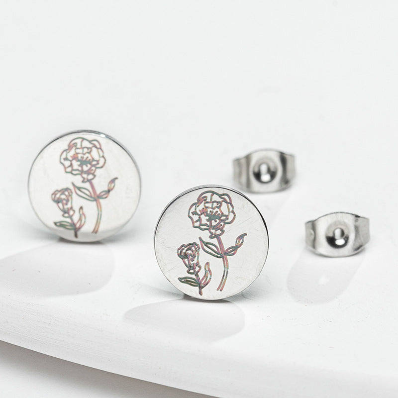 Fashion Animal Flower Etched Stud Earrings-Jewearrings