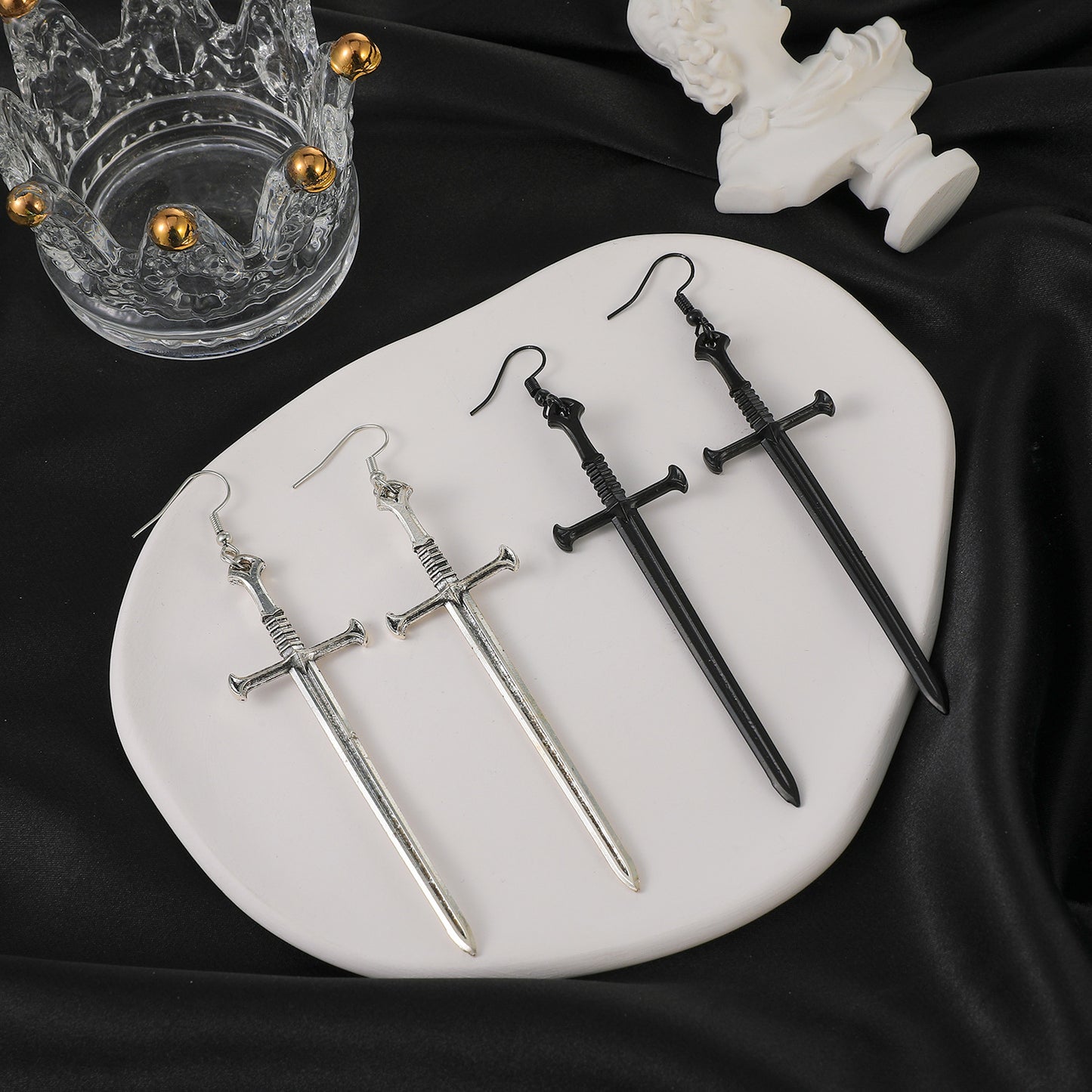 Dark Punk Metal Cross Sword Earrings-Jewearrings