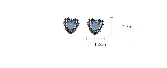 Silver Needle Temperament Black Micro-inlaid Zircon Heart Earrings-Jewearrings