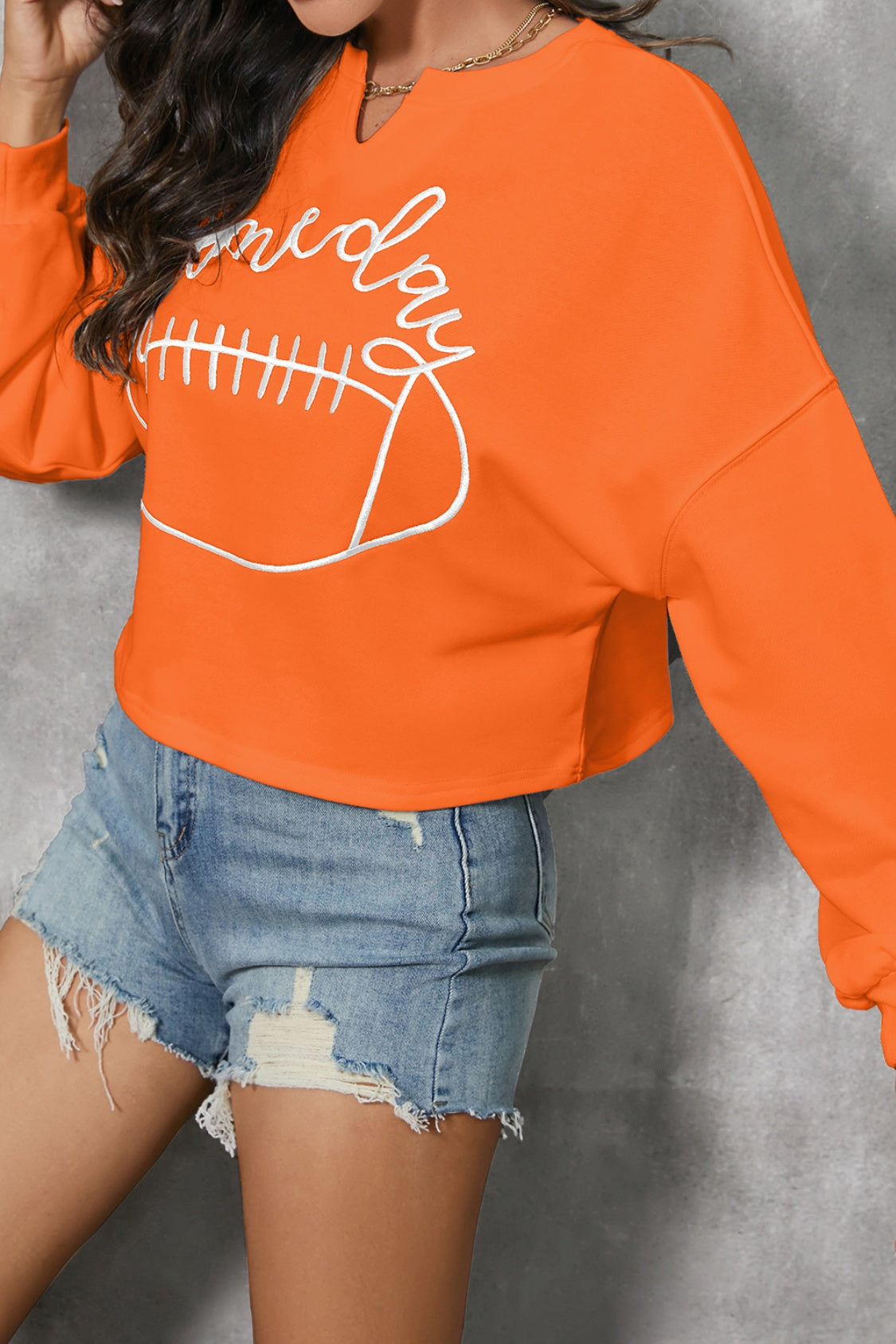 GAME DAY Ball Graphic Notched Sweatshirt-Jewearrings