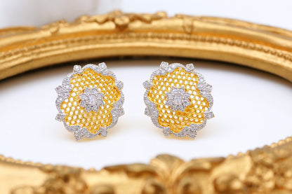 Light Luxury 925 Silver And Gold Honeycomb Snowflake Stud Earrings-Jewearrings