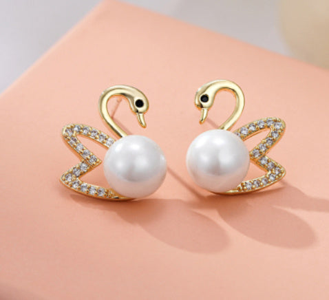 S925 silver freshwater pearl swan earrings-Jewearrings