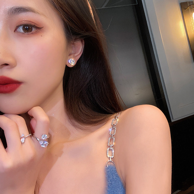 Female Micro-inlaid Crystal New Light Luxury Temperament Senior Niche Stud Earrings-Jewearrings