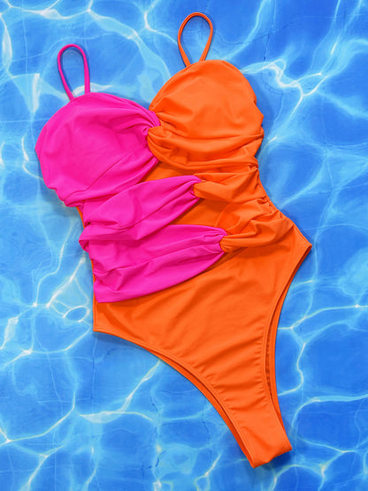 Two-Tone Twisted Cutout One-Piece Swimsuit-Jewearrings