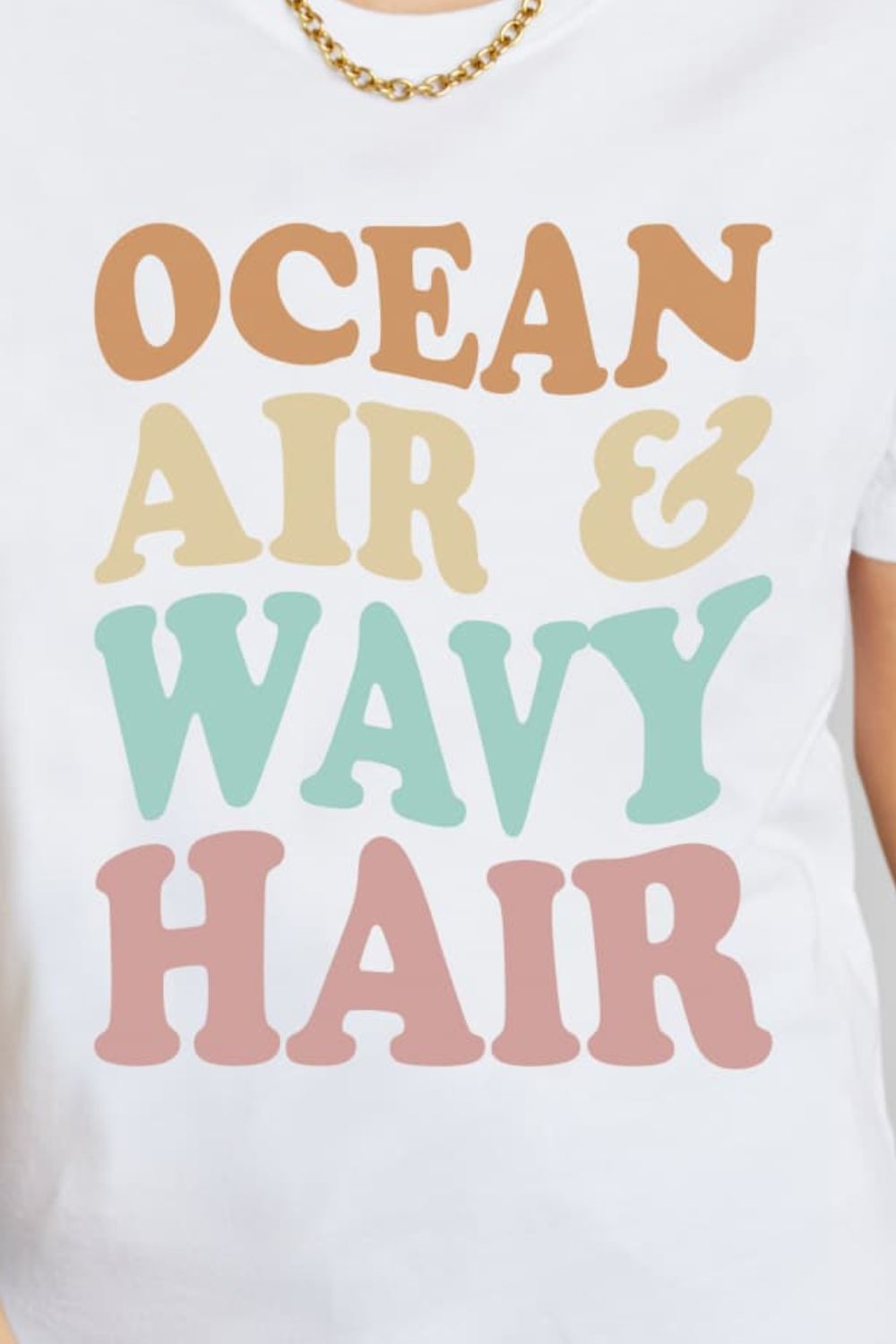 Simply Love Full Size OCEAN AIR & WAVY HAIR Graphic Cotton T-Shirt-Jewearrings