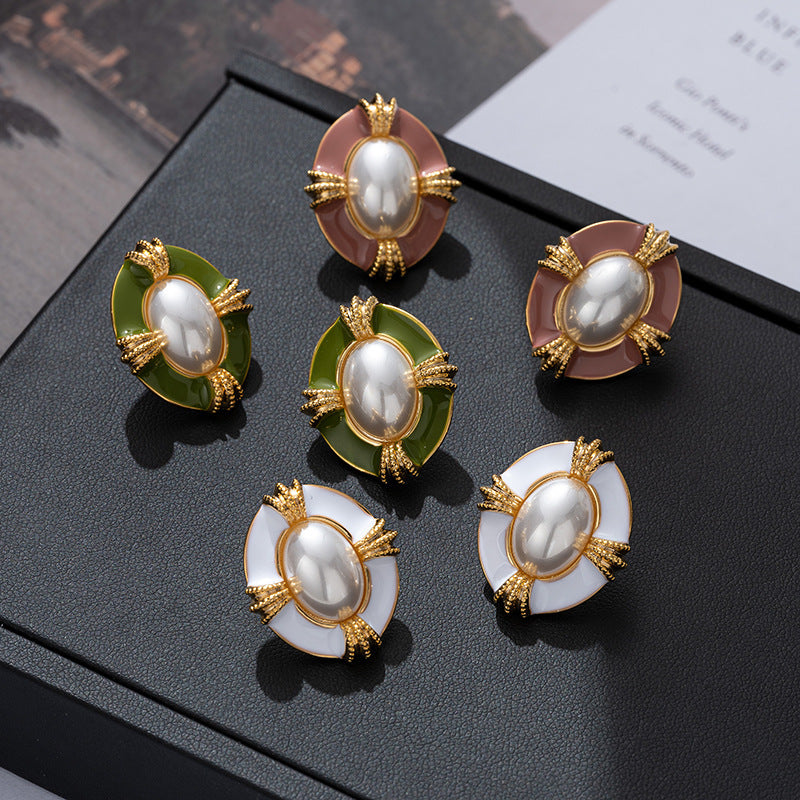 Temperament Entry Lux Enamel Dripping Vintage Pearl Earrings-Jewearrings